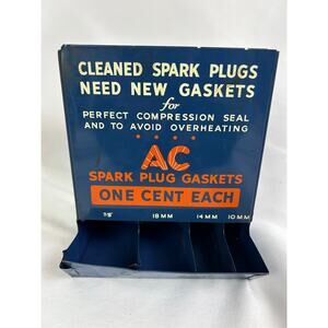 Vintage AC Spark Plug Gaskets Rack Metal Garage Auto Shop Display